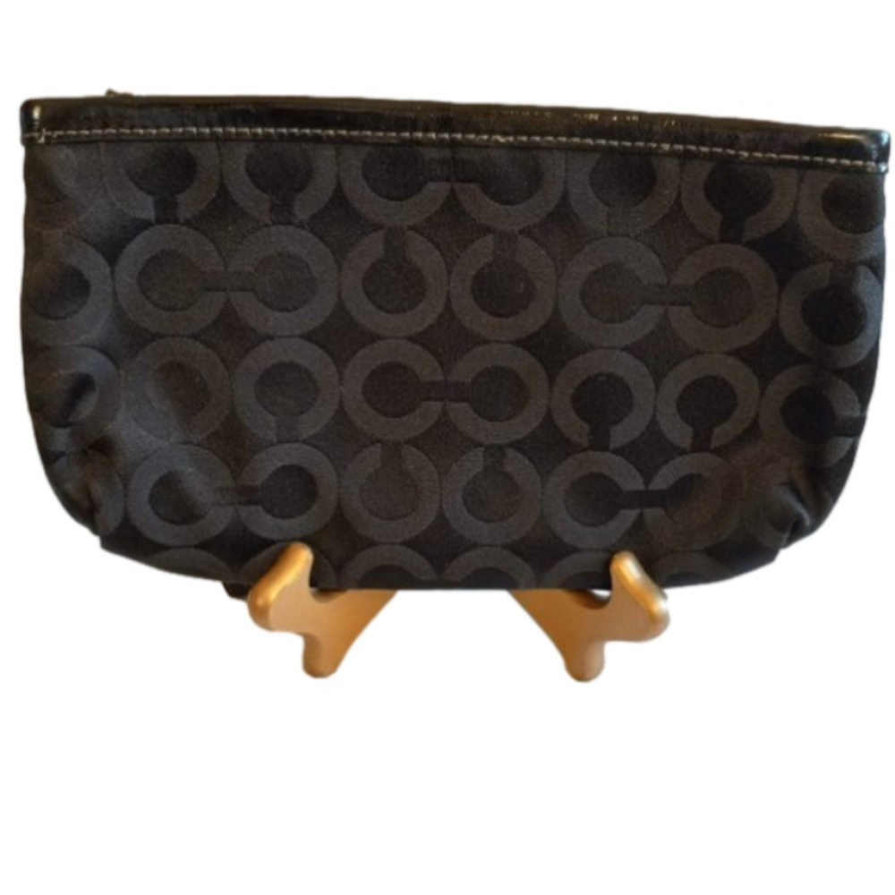 Coach Wristlet Black Patent Leather & Black Canvas  w/signature design.Zip Close - Picture 2 of 8